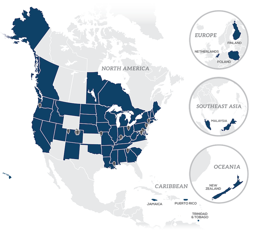 Map showing location of FAST government agency clients around the world